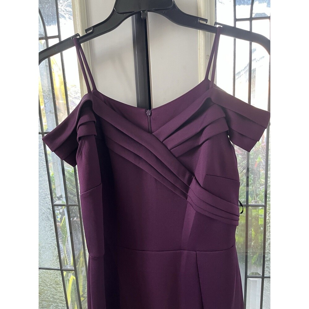 Alexa B Evening Gown Womens Size 12 Purple Off Shoulder Pleats Slit Maxi Party - Picture 2 of 12